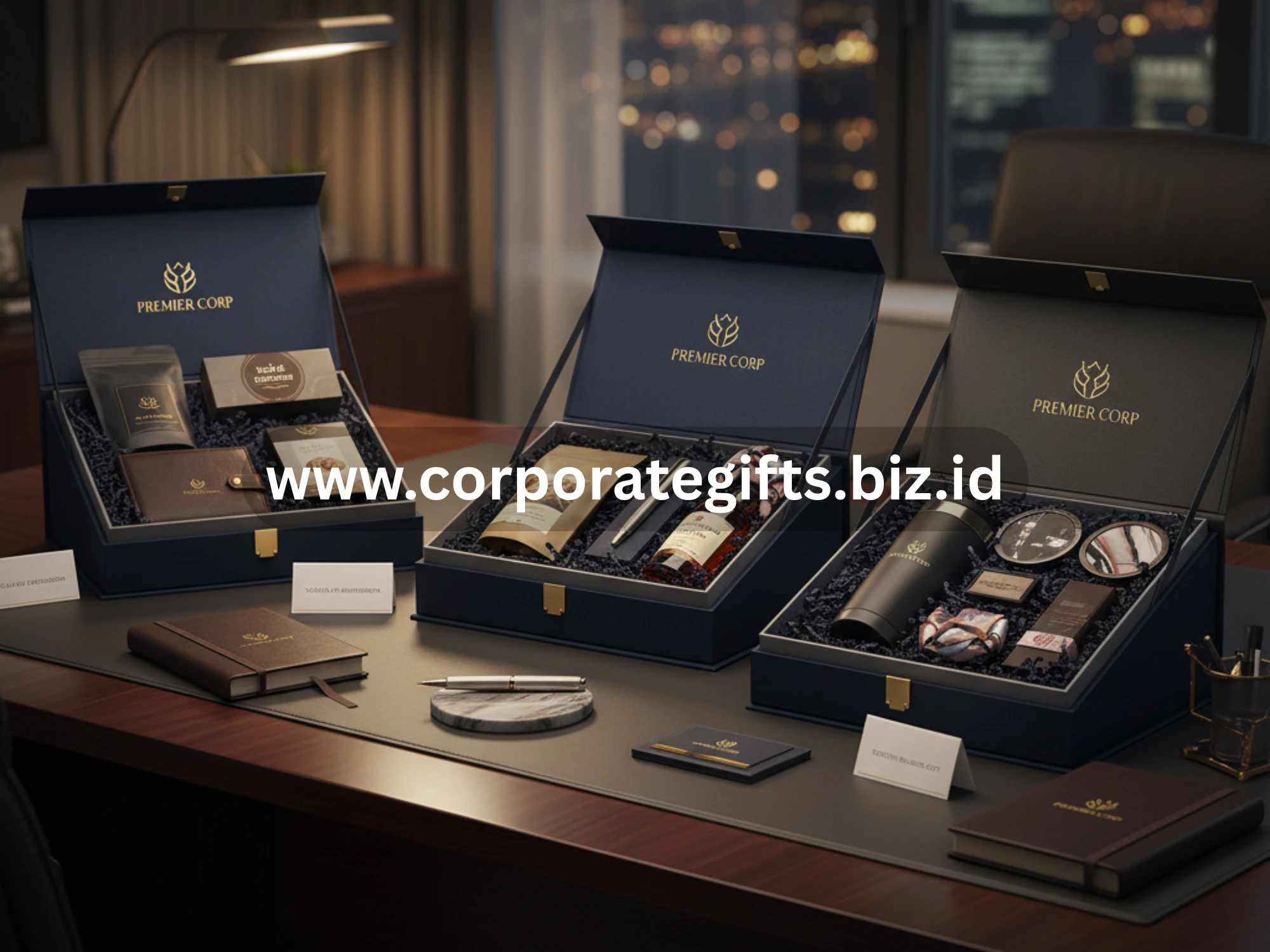 Hampers akhir tahun elegan berisi cokelat premium, kopi, dan planner untuk karyawan